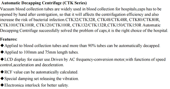 Centrífuga de baixa velocidade 4000 rpm CTK64R para tubos de sangue Vacutainer 64 13x75mm/100mm