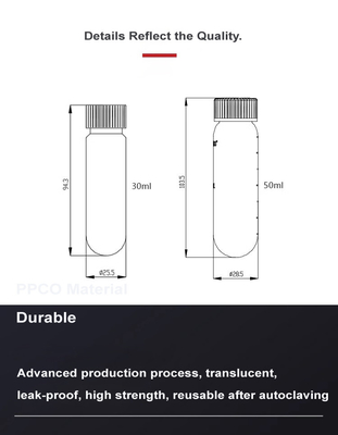 PP PPCO tubo de centrífuga de material com tampa de vedação 50 ml tubo de alta velocidade Max RCF 50000xg